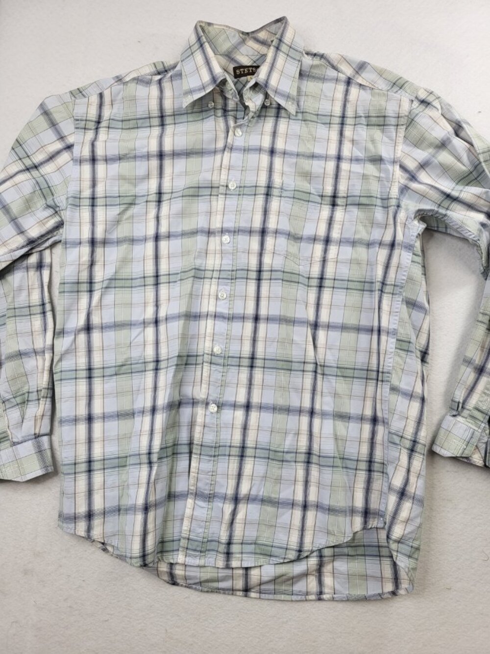 Stetson Men's Western Plaid Long Sleeve Shirt Size Large Church Cowboy Button